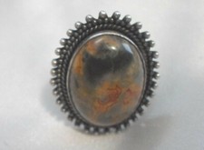 STERLING RING NATURAL JASPER STONE GREAT COLOR SIZE 8
