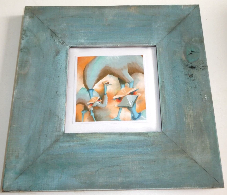 3 Cheeky Sticky Beek Emus by Nicky Fabiszak Blue Finish Wood Framed Print 24cm - image 2 of 4