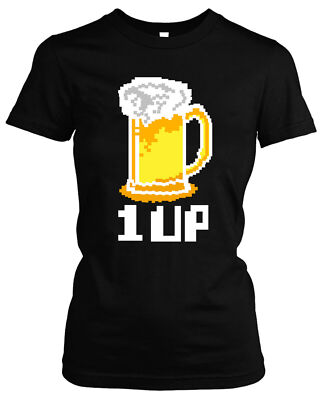 1UP Bier Damen Girlie T-Shirt | Beer Männertag Vatertag Party Saufen Bierkönig 