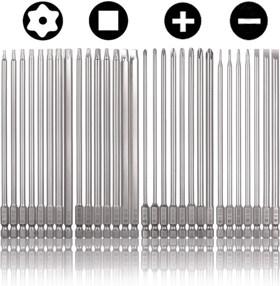Long 6-Inch Screwdriver Bits Set - 30 Mixed Drive Types in Premium S2 Steel - Image 3 of 4