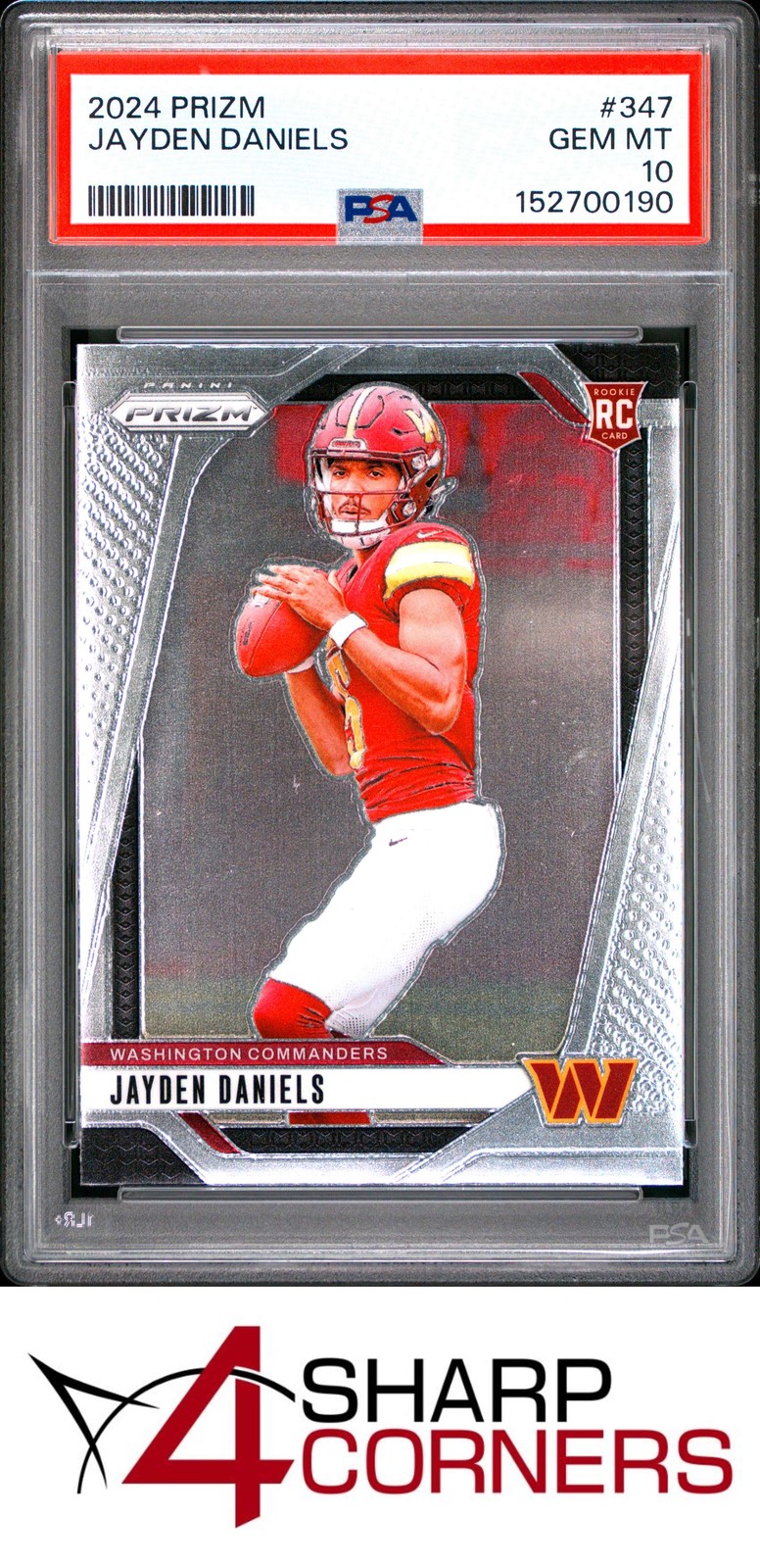 2024 PANINI PRIZM #347 JAYDEN DANIELS RC COMMANDERS PSA 10