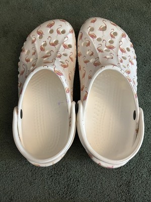 Crocs Women's US 9 White/Pink Flamingo Slip-On Clog Sandals Synthetic