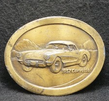 WL09144 AWESOME VINTAGE 1970s  1957 CORVETTE  OLD SPORTSCAR BRASS BELT BUCKLE