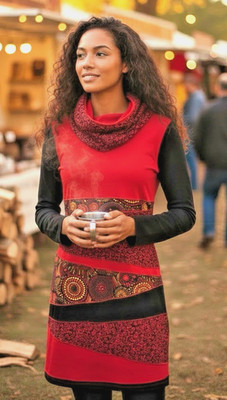 Coline womens cowl neck long sleeve patchwork dress sz M boho cottagecore