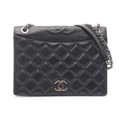 Chanel Matelasse Coco Mark Shoulder Bag Black Lambskin Leather #RCB2182