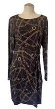 Michael Michael Kors Women’s Gold Chain Print Black Dress Size Large Pre-owned
