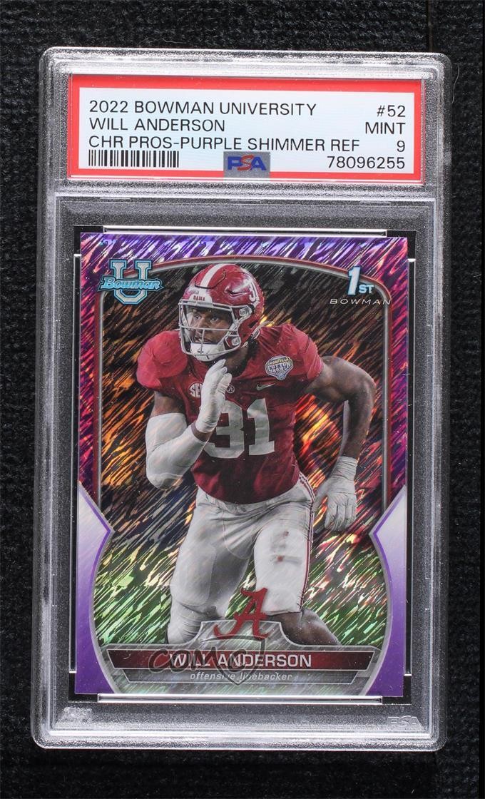 2022 Bowman U Chrome Purple Shimmer Refractor Will Anderson #52 PSA 9 MINT 0cc8
