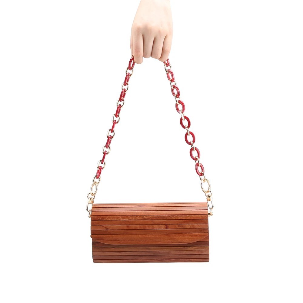Handmade Wooden Bag Hard Wood Clutch Crossbody Shoulder Evening Purse