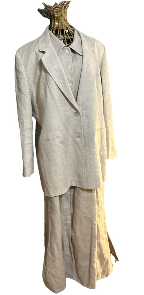 Maxi Vestido Blazer De Colección Años 90 Lino Talla 18 Clásico Retro Minimalista Mujer Neutral Foto 3 de 4
