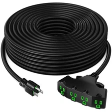 12/3 Extension Cord 50 Feet, 12AWG, Black, ETL Listed, 3 Prong Plug 4-Outlet ...