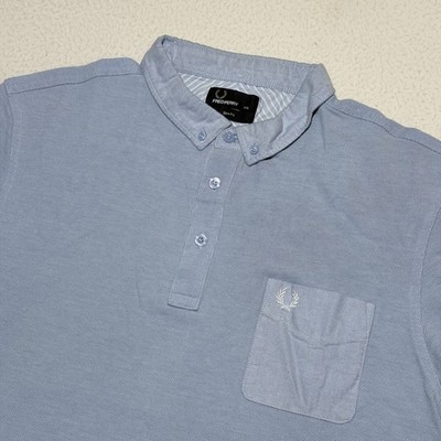 Fred Perry Polo Shirt Men's XXL Slim Fit Light Blue Front Pocket Short Sleeve