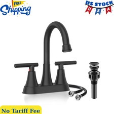 4 Inch Matte Black Bathroom Sink Faucet 2 Handle Centerset with Pop up Drain