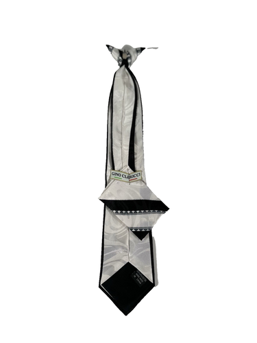Gino Clericci Boy's Clip-on Tie Hanky Black Cream Charcoal Grey Polyester 14" - Picture 4 of 4