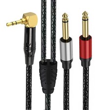 3.5mm Stereo Right Angle to 2x 6.35mm 1/4" Mono Y Splitter Audio Cable