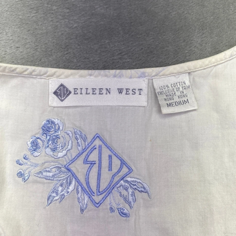 Camisón Eileen West para mujer blanco estampado floral manga larga botón delantero talla M Foto 3 de 4