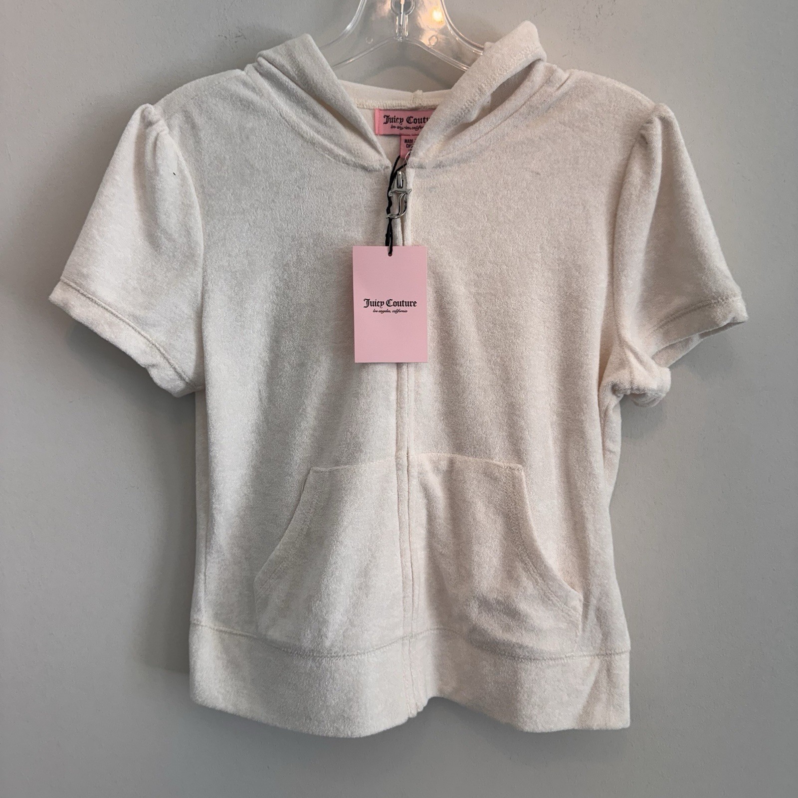 NWT Juicy Couture Oyster Short Sleeve Velour Zip Hoodie Small Rhinestone