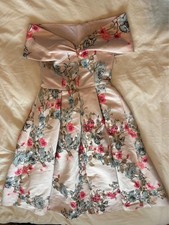 ASOS Pink Blue Floral Brocade Off Shoulder Dress 10 Prom Races Wedding Guest
