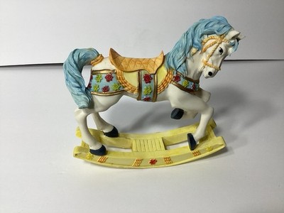 Vintage Resin Rocking Horse Figurine Nursery Floral White Carousel Style Taiwan