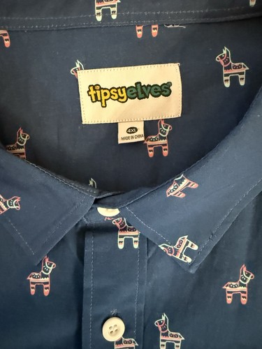 Camicia uomo Tipsy blu/multi elfi pinata stampa all over camp nuova con etichette taglia 4XL RACK - Foto 3 di 8