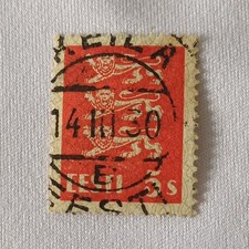 Helvetia Timbre Suisse rouge armoiries oblitéré, cachet à la main