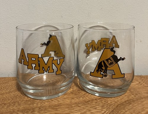 Vintage 1970's ARMY Football Libby Whiskey Glasses 2 NCAA Black Knight Logo NOS - Picture 2 of 3