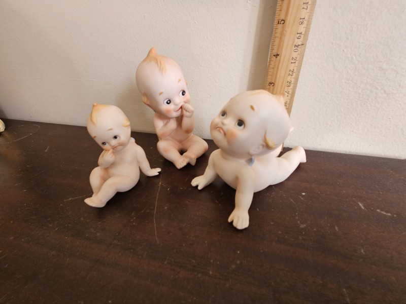 Vintage Lefton Kewpie Bisque Porcelain Baby Doll Figurines LOT OF THREE