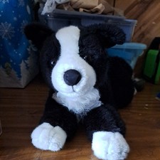 Animal Alley Border Collie Dog Stuffed Plush puppy Black  White Toys R Us 17  