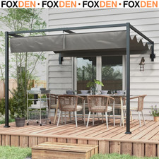 3x4m Lean To Pergola with Retractable Roof Metal Patio Canopy for Deck Shelter