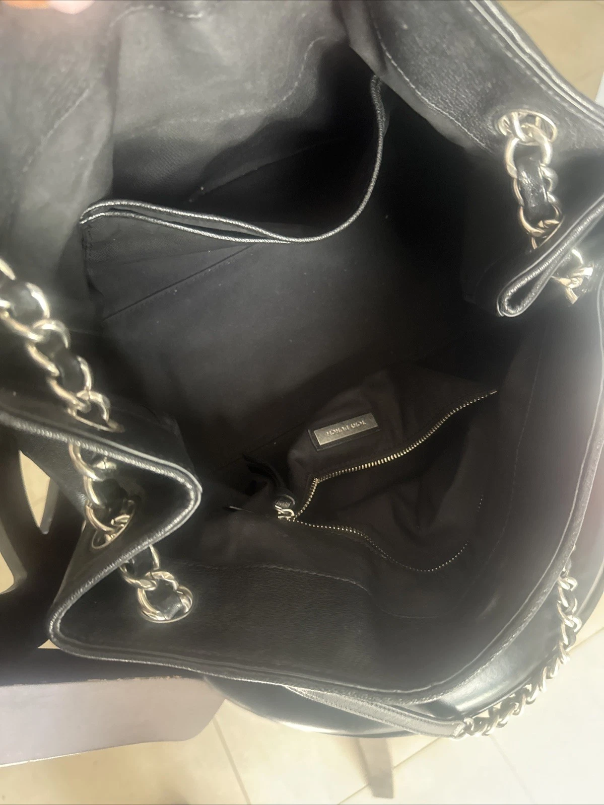 Borsa Tory Burch nera invecchiata in pelle Fleming catena 2 vie con nappa e sacchetto antipolvere