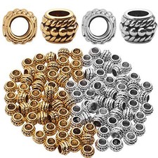 Jdesun Large Hole Barrel Spacer Beads, 100pcs 8mm Tibetan Small, Gold,Silver