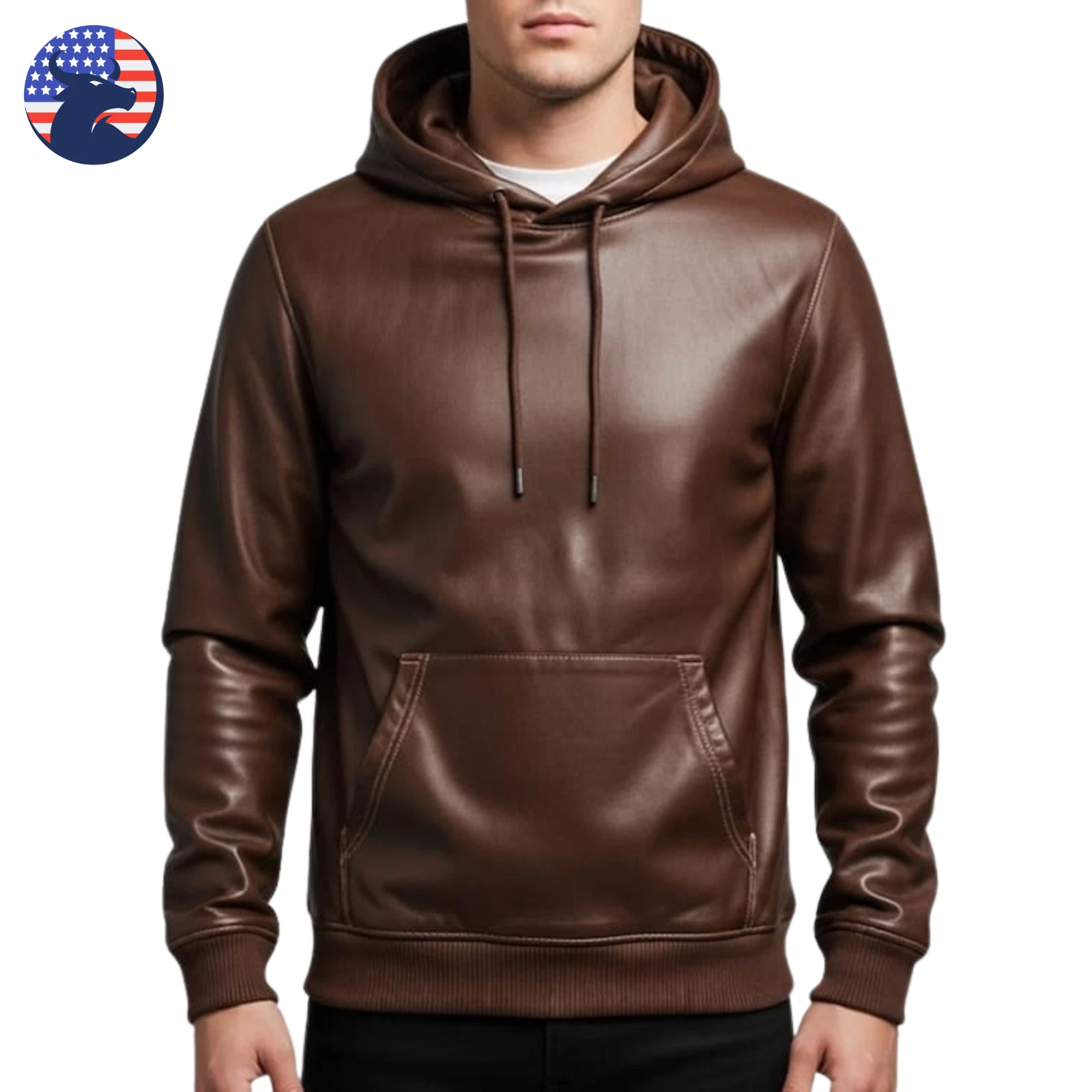 Men's Brown Genuine Lambskin Leather Handmade Hooded Biker Jacket Motorcycle
