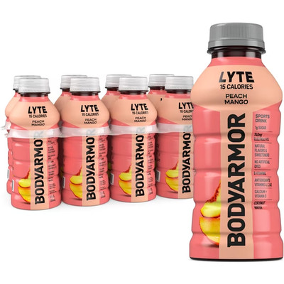BODYARMOR Lyte Peach Mango Electrolyte Sports Drink Bottles, 12 fl oz, 8 Pack