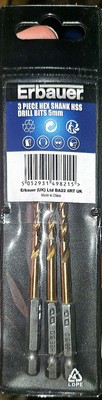Erbauer HSS-Bohrer, 5 mm, ¼-Sechskantschaft, 3er Pack X 3 PACKUNG !!! 