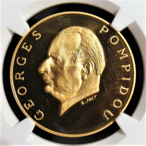 Gabon: gold "Visit of the French President" 5000 Francs 1971-NI PR67 UC NGC.