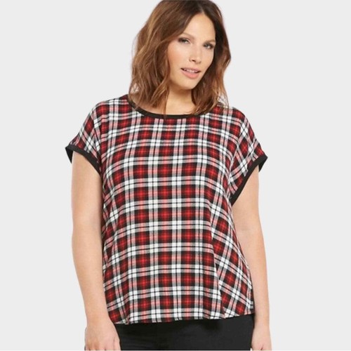 TORRID Black & Red Plaid Crepe Dolman Top (1/1X) NWT - Picture 3 of 4