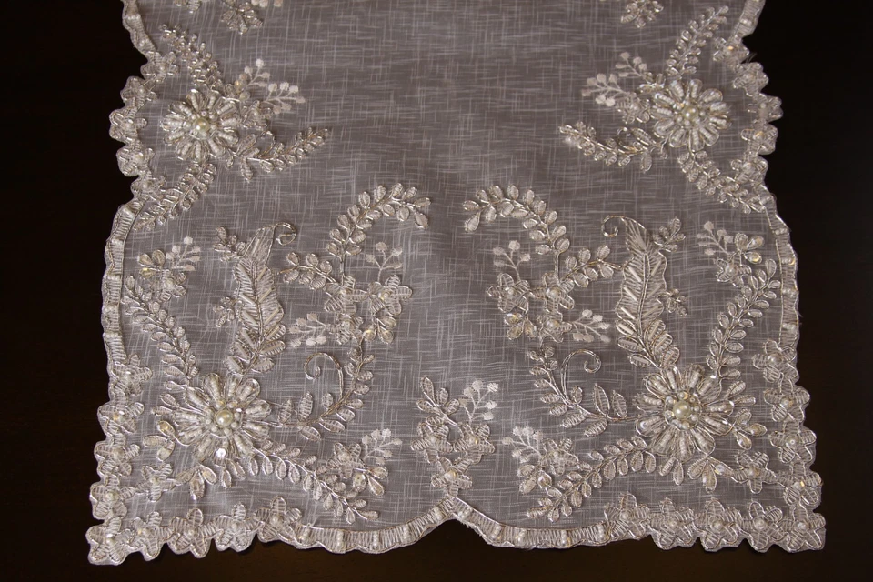 Gold White Silver Embroidery Beaded Placemat Runner Wedding Victorian Decor - Image 4 of 4