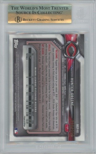 Hunter Greene 2018 Bowman Chrome Purple Refractor 1st Bowman #BCP48 BGS 9.5 - Picture 2 of 2