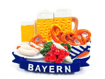 Bayern Brotzeit Magnet Poly Bavaria Germany Souvenir Brezel Weißwurst Bier Radi