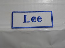 LEE NEW EMBROIDERED SEW / IRON ON NAME PATCH BLUE ON WHITE 1-1/2t X 3-1/2w