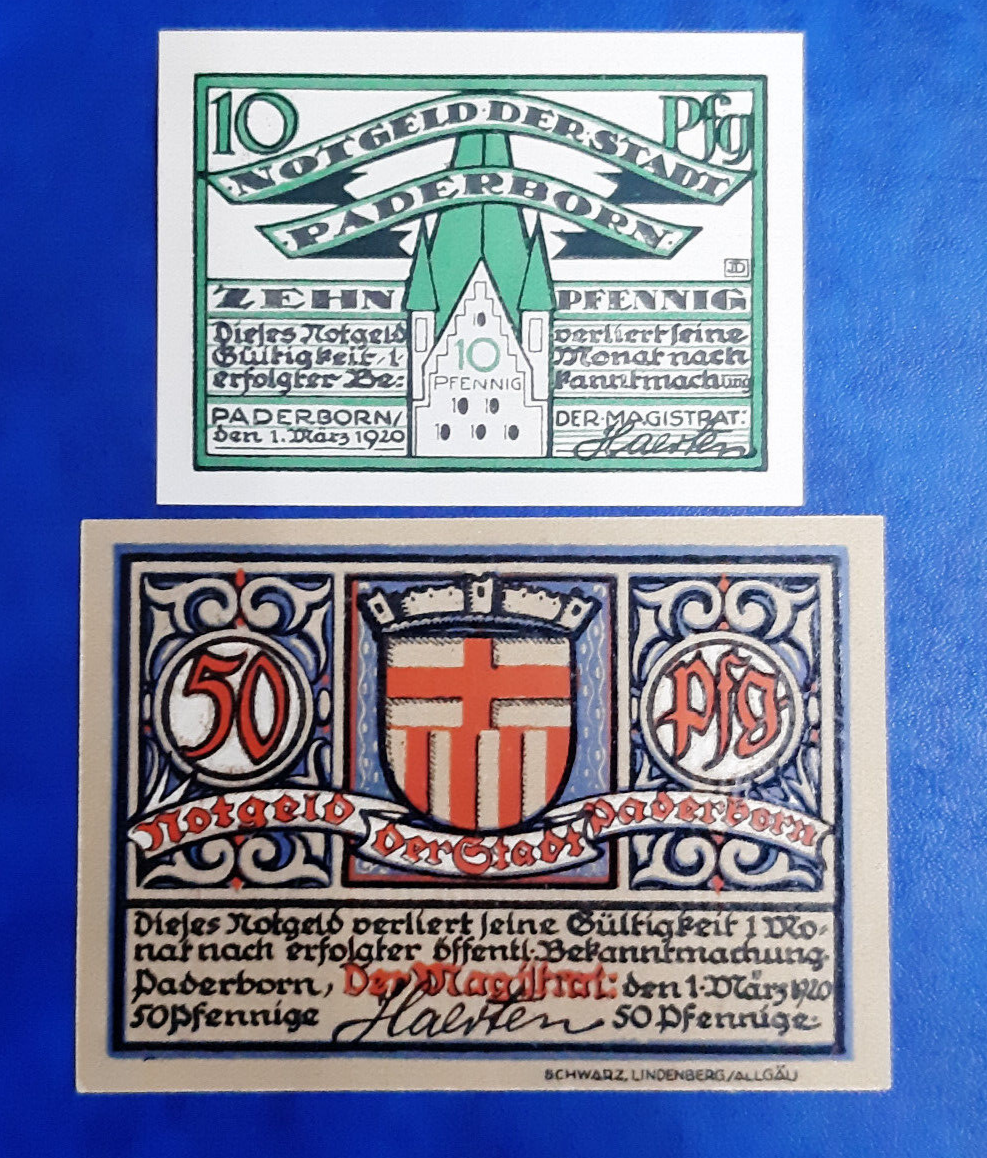 PADERBORN NOTGELD 10, 50 PFENNIG 1920 EMERGENCY MONEY GERMANY