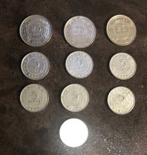1987,1989,1991,1993 BELIZE LOT OF 10 COINS-5, 25 CENTS-KM#34a,KM#36