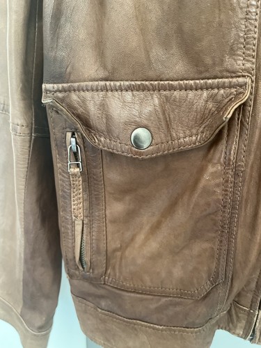 Massimo Dutti Nappa Bomber Brown Leather Jacket XL aviator biker blazer - Picture 21 of 23
