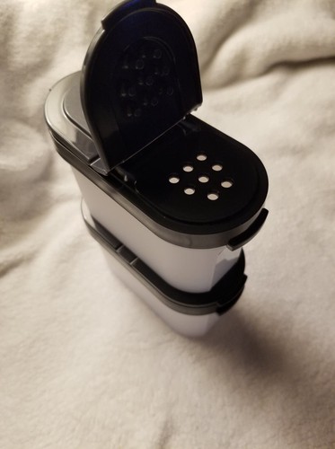 NEW 2 Tupperware Modular Mates Black Flip Top Shake Measure Spice 4 oz Vintage - Picture 7 of 10