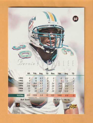 Bernie Parmalee Miami Dolphins 1998 Playoff Prestige Retail Rojo #68 Ball State - Imagen 2 de 2