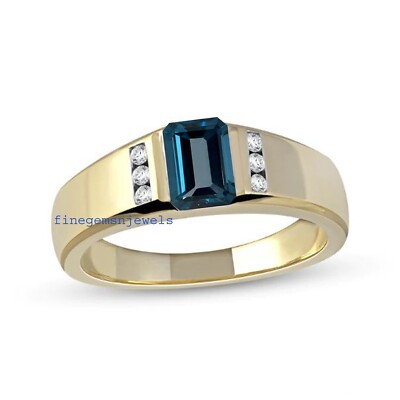 Natural London Blue topaz & CZ Gemstones 925 Sterling silver Gold Plated Ring #2