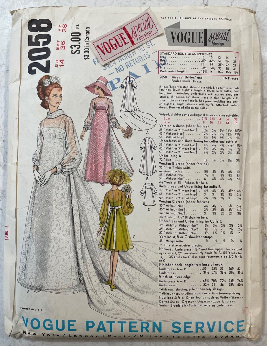 VOGUE BRIDAL DESIGN 2058 Wedding Gown & Bridesmaids Dress Sewing