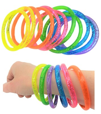 6'' Liquid Super Glitter Colorful Bracelet (12 Pack) Bright Neon Colors.