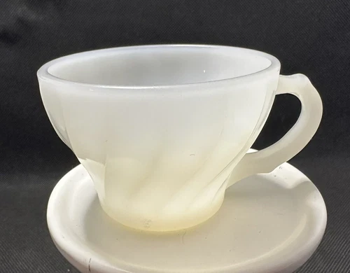 Vintage Fire King White Milk Glass Swirl Coffee Mug Child's Tea Cup 1 7/8" USA
