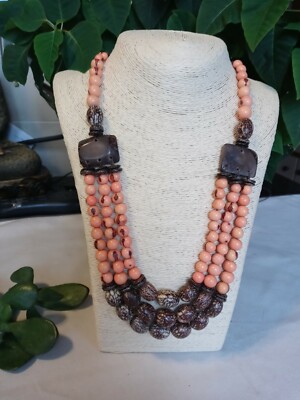  Handcrafted Tagua ACAI Nut Organic Necklace, salmon, brown, adjustable, Ecuador