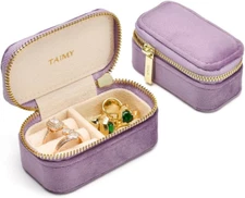 Small Travel Jewelry Case,Mini Tiny Plush Velvet Jewelry Box for Women and Girls